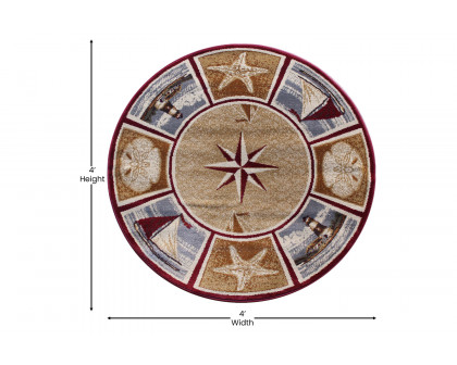 BLNK - Inis Collection Round Nautical Area Rug with Jute Backing