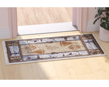 BLNK Sovalye Collection Nautical Themed Area Rug with Jute Backing - Beige, 2'W x 3'L