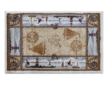 BLNK Sovalye Collection Nautical Themed Area Rug with Jute Backing - Beige, 2'W x 3'L