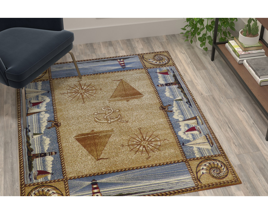 BLNK Sovalye Collection Nautical Themed Area Rug with Jute Backing