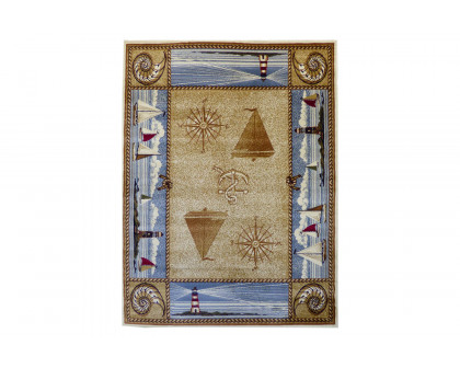 BLNK Sovalye Collection Nautical Themed Area Rug with Jute Backing - Beige, 3'W x 5'L