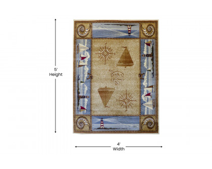 BLNK Sovalye Collection Nautical Themed Area Rug with Jute Backing - Beige, 3'W x 5'L