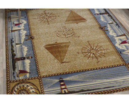 BLNK Sovalye Collection Nautical Themed Area Rug with Jute Backing - Beige, 5'W x 7'L