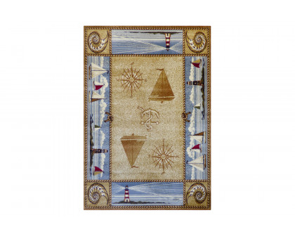 BLNK Sovalye Collection Nautical Themed Area Rug with Jute Backing - Beige, 5'W x 7'L