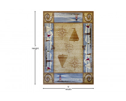 BLNK Sovalye Collection Nautical Themed Area Rug with Jute Backing - Beige, 5'W x 7'L