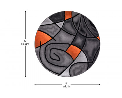 BLNK Jubilee Collection Style 2 Abstract Round Olefin Area Rug with Jute Backing - Orange, 5'W x 5'L