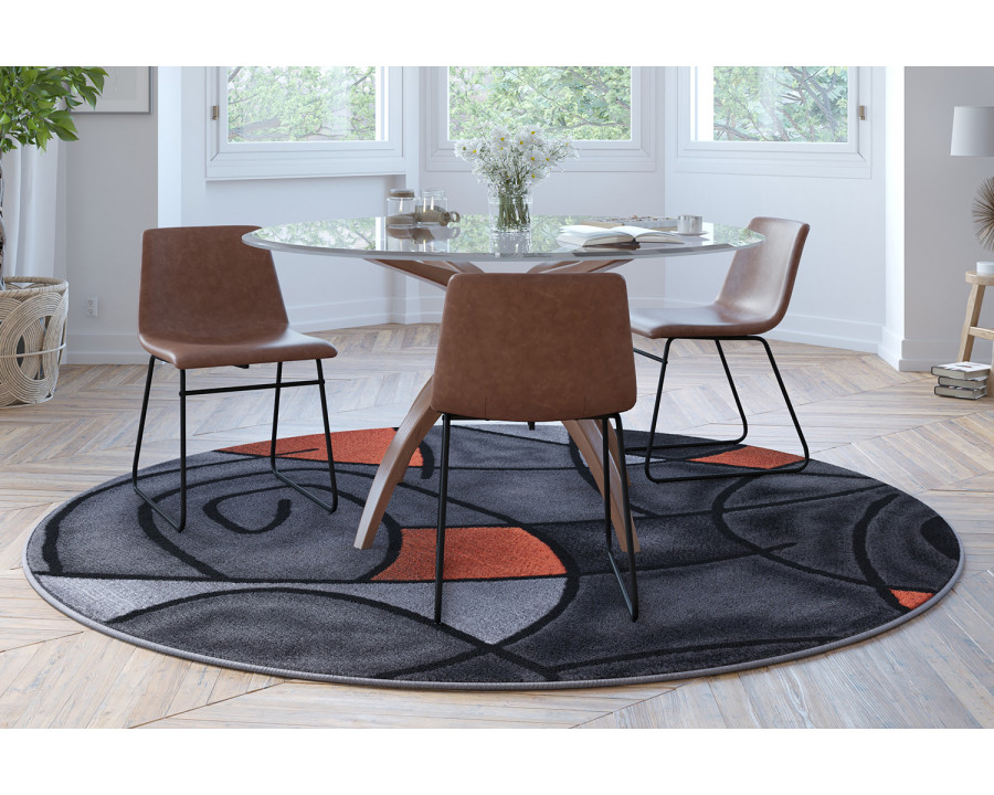 BLNK Jubilee Collection Style 2 Abstract Round Olefin Area Rug with Jute Backing - Orange, 7'W x 7'L