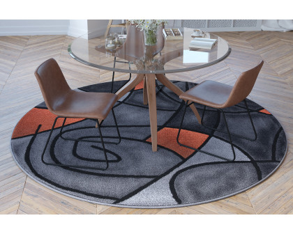 BLNK Jubilee Collection Style 2 Abstract Round Olefin Area Rug with Jute Backing - Orange, 7'W x 7'L