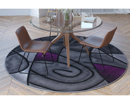 BLNK Jubilee Collection Style 2 Abstract Round Olefin Area Rug with Jute Backing - Purple, 7'W x 7'L