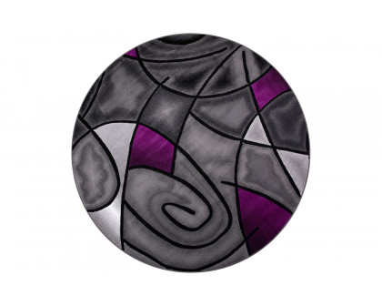 BLNK Jubilee Collection Style 2 Abstract Round Olefin Area Rug with Jute Backing - Purple, 7'W x 7'L