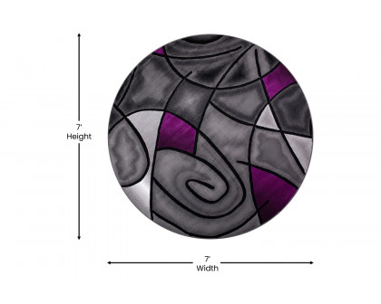 BLNK Jubilee Collection Style 2 Abstract Round Olefin Area Rug with Jute Backing - Purple, 7'W x 7'L