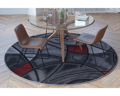 BLNK Jubilee Collection Style 2 Abstract Round Olefin Area Rug with Jute Backing - Red, 7'W x 7'L