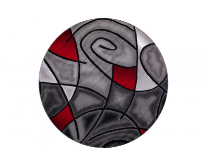 BLNK Jubilee Collection Style 2 Abstract Round Olefin Area Rug with Jute Backing - Red, 7'W x 7'L