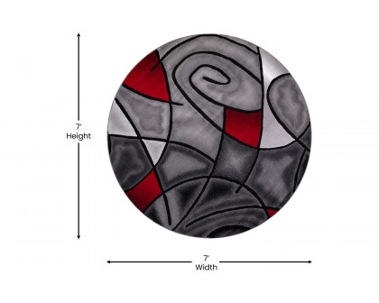 BLNK Jubilee Collection Style 2 Abstract Round Olefin Area Rug with Jute Backing - Red, 7'W x 7'L