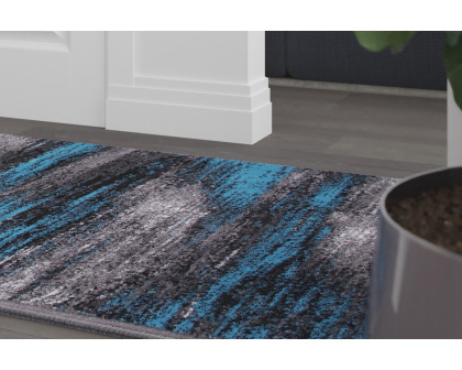 BLNK Rylan Collection Abstract Olefin Area Rug with Jute Backing - Blue, 2'W x 10'L