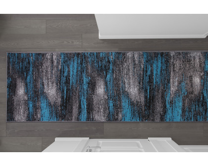 BLNK Rylan Collection Abstract Olefin Area Rug with Jute Backing - Blue, 2'W x 10'L