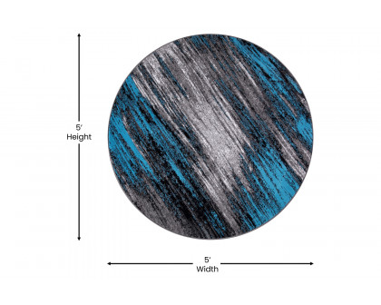 BLNK Rylan Collection Abstract Round Olefin Area Rug with Jute Backing - Blue, 5'W x 5'L