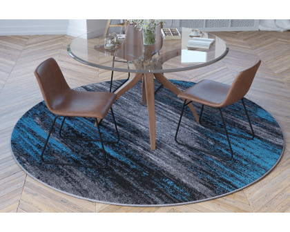 BLNK Rylan Collection Abstract Round Olefin Area Rug with Jute Backing - Blue, 7'W x 7'L