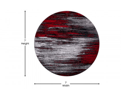 BLNK Rylan Collection Abstract Round Olefin Area Rug with Jute Backing - Red, 7'W x 7'L