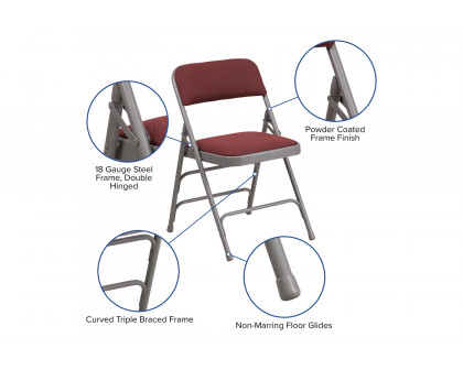 BLNK HERCULES Series Fabric Curved Triple Braced and Double Hinged Patterned Metal Folding Chair - Burgundy