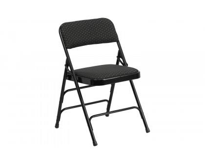 BLNK HERCULES Series Fabric Curved Triple Braced and Double Hinged Patterned Metal Folding Chair - Black