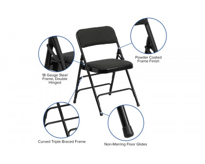 BLNK HERCULES Series Fabric Curved Triple Braced and Double Hinged Patterned Metal Folding Chair - Black