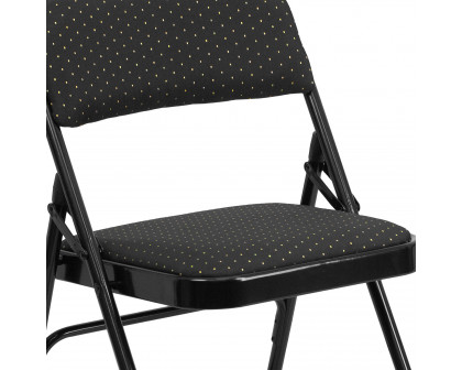 BLNK HERCULES Series Fabric Curved Triple Braced and Double Hinged Patterned Metal Folding Chair - Black