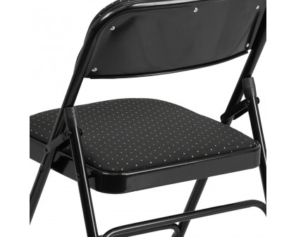 BLNK HERCULES Series Fabric Curved Triple Braced and Double Hinged Patterned Metal Folding Chair - Black