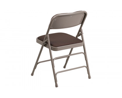 BLNK HERCULES Series Fabric Curved Triple Braced and Double Hinged Patterned Metal Folding Chair - Brown