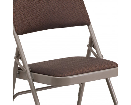 BLNK HERCULES Series Fabric Curved Triple Braced and Double Hinged Patterned Metal Folding Chair - Brown