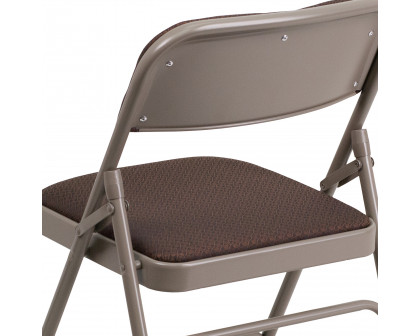 BLNK HERCULES Series Fabric Curved Triple Braced and Double Hinged Patterned Metal Folding Chair - Brown