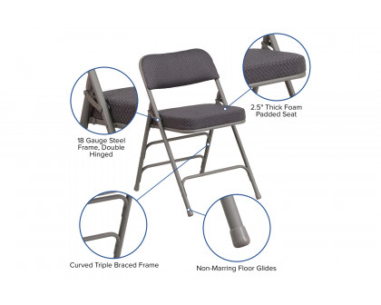 BLNK HERCULES Series Style 1 Fabric Premium Curved Triple Braced and Double Hinged Metal Folding Chair - Gray