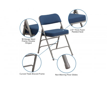 BLNK™ HERCULES Series Style 1 Fabric Premium Curved Triple Braced and Double Hinged Metal Folding Chair - Navy