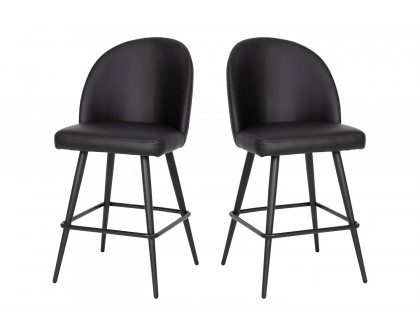 BLNK Lyla Commercial LeatherSoft High-Back Modern Armless Counter Stools with Contoured Backrests, Steel Frames and Footrests Set of 2 - Black