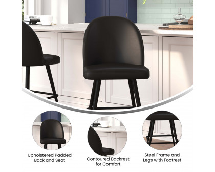 BLNK Lyla Commercial LeatherSoft High-Back Modern Armless Counter Stools with Contoured Backrests, Steel Frames and Footrests Set of 2 - Black