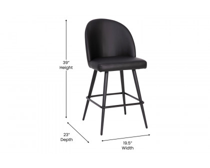 BLNK Lyla Commercial LeatherSoft High-Back Modern Armless Counter Stools with Contoured Backrests, Steel Frames and Footrests Set of 2 - Black