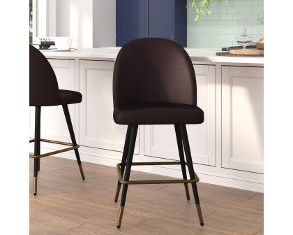 BLNK Lyla Commercial LeatherSoft High-Back Modern Armless Counter Stools with Contoured Backrests, Steel Frames and Footrests Set of 2