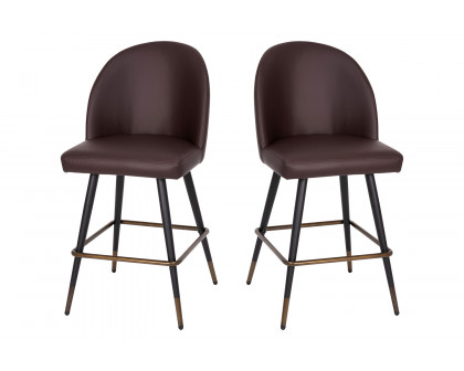 BLNK Lyla Commercial LeatherSoft High-Back Modern Armless Counter Stools with Contoured Backrests, Steel Frames and Footrests Set of 2 - Brown