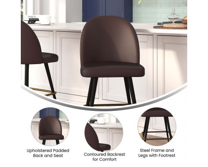 BLNK Lyla Commercial LeatherSoft High-Back Modern Armless Counter Stools with Contoured Backrests, Steel Frames and Footrests Set of 2 - Brown