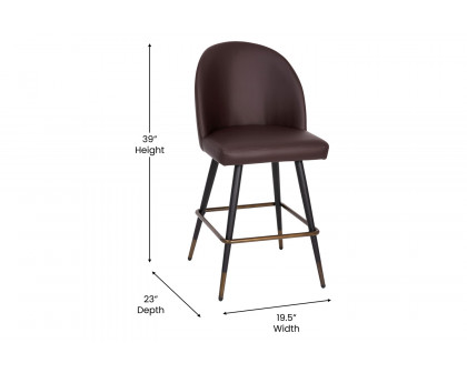 BLNK Lyla Commercial LeatherSoft High-Back Modern Armless Counter Stools with Contoured Backrests, Steel Frames and Footrests Set of 2 - Brown