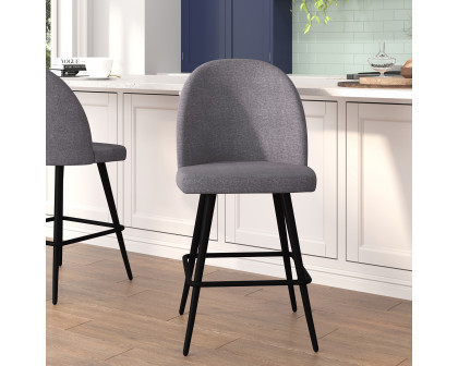 BLNK - Lyla Commercial Faux Linen High-Back Modern Armless Counter Stools with Contoured Backrests, Steel Frames and Footrests Set of 2