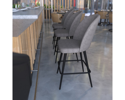 BLNK - Lyla Commercial Faux Linen High-Back Modern Armless Counter Stools with Contoured Backrests, Steel Frames and Footrests Set of 2