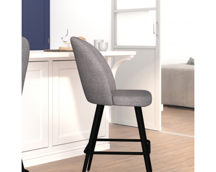 BLNK - Lyla Commercial Faux Linen High-Back Modern Armless Counter Stools with Contoured Backrests, Steel Frames and Footrests Set of 2