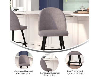 BLNK - Lyla Commercial Faux Linen High-Back Modern Armless Counter Stools with Contoured Backrests, Steel Frames and Footrests Set of 2