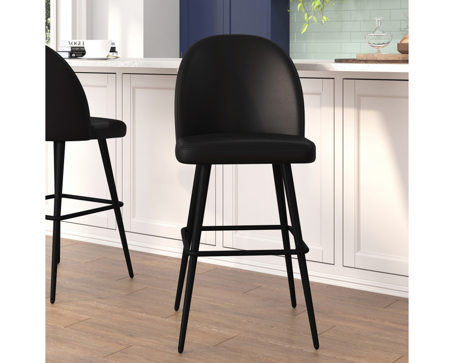 BLNK Lyla Commercial LeatherSoft High Back Modern Armless Bar Stools with Contoured Backrest, Steel Frame and Integrated Footrest Set of 2