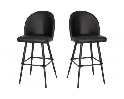 BLNK Lyla Commercial LeatherSoft High Back Modern Armless Bar Stools with Contoured Backrest, Steel Frame and Integrated Footrest Set of 2 - Black