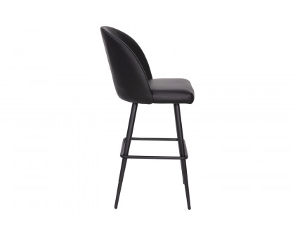 BLNK Lyla Commercial LeatherSoft High Back Modern Armless Bar Stools with Contoured Backrest, Steel Frame and Integrated Footrest Set of 2 - Black