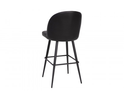 BLNK Lyla Commercial LeatherSoft High Back Modern Armless Bar Stools with Contoured Backrest, Steel Frame and Integrated Footrest Set of 2 - Black