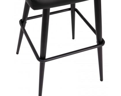 BLNK Lyla Commercial LeatherSoft High Back Modern Armless Bar Stools with Contoured Backrest, Steel Frame and Integrated Footrest Set of 2 - Black