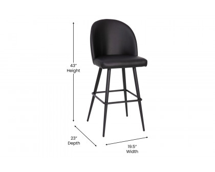 BLNK Lyla Commercial LeatherSoft High Back Modern Armless Bar Stools with Contoured Backrest, Steel Frame and Integrated Footrest Set of 2 - Black